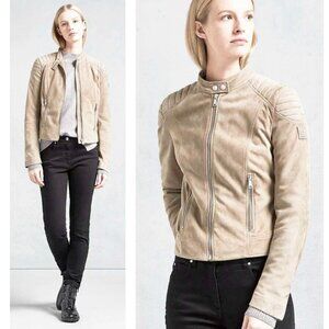 Belstaff Womens Biker Moto Jacket Suede Mollison Driftwood Beige 36 XS / S